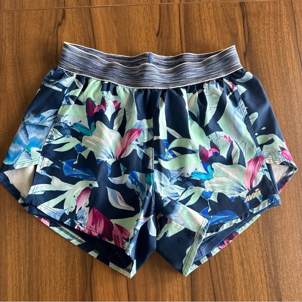 Avia Navy Floral Athletic Running Shorts with Built in Spandex